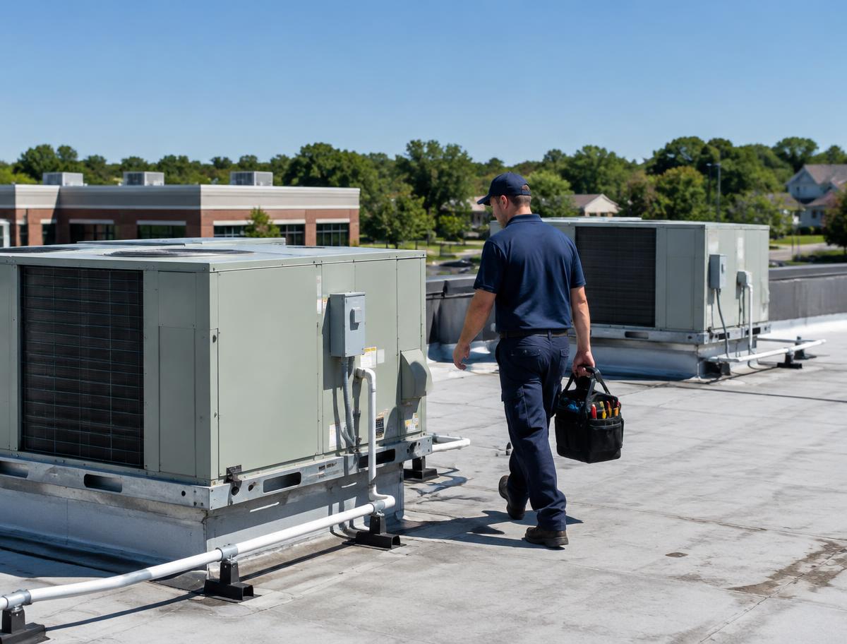 Commercial HVAC work by an HVAC technician